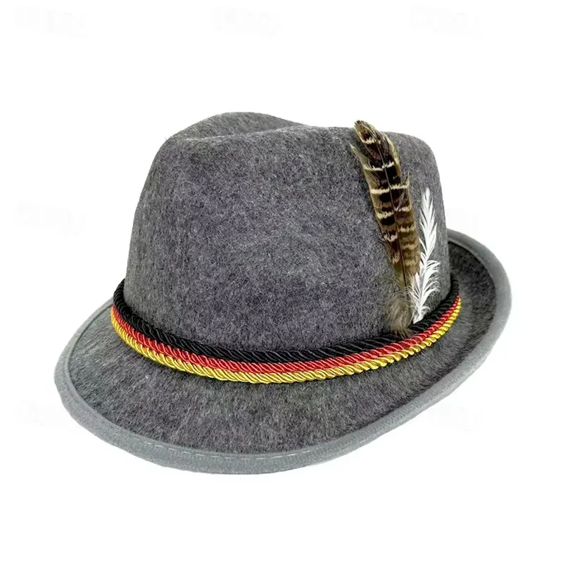 gmhiyb1747298698807-1.webp Men's Fedora Hat Oktoberfest Hat Black Navy Blue Modal Feather Fashion Casual Street Daily Color Block Sunscreen Breathable 2025 - Image 1